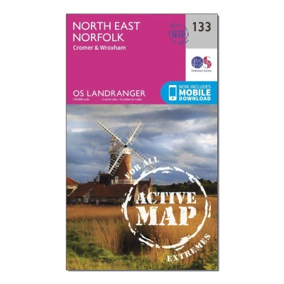 Image of Landranger Active 133 North East Norfolk, Cromer &amp; Wroxham Fakenham Map With Digital Version