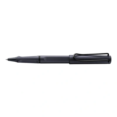 Image of Lamy Safari Steel Black Rollerball Pen Timeless Classic with Ergonomic Grip &amp; M Line Width Robust ASA Plastic Housing 63 Refill in Blue