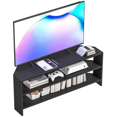 Image of HOMCOM Corner TV Stand for 47 Inch Television, Modern Unit with 2 Open Shelves Living Room, Bedroom, Black