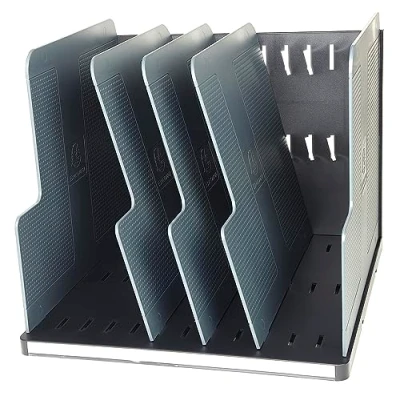 Image of Exacompta Ref 390714D Modulotop ECOBlack Vertical Sorting Rack 300 x 288 255 in Size, Suitable for A4+ Documents, 5 Dividers Provided Black/Mouse Grey