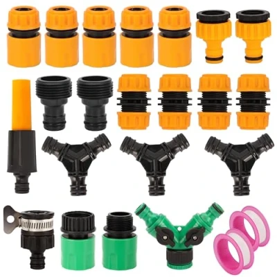 Image of Belle Vous (21 Piece) Garden Hose Quick Connector Set 3/4 Inch Male and Female Pipe Fittings Hosepipe End Repair Kit with Tap Adaptor &amp; Splitters