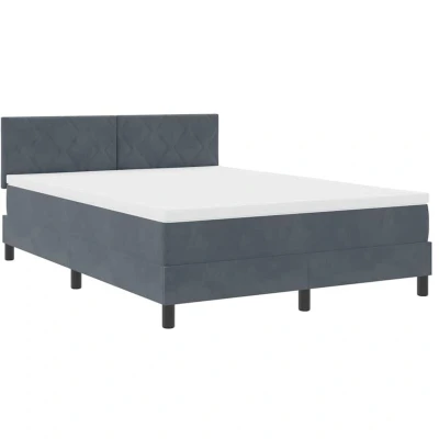 Image of vidaXL Box Spring Bed with Mattress Dark Grey 140x190 cm Velvet