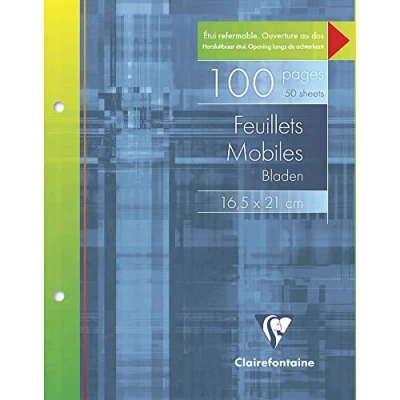 Image of Clairefontaine Ref 182C Hole Punched Single Sheets (Pack of 50 Sheets) 165 x 210mm in Size, Squared Rulings with Margin, 2 Punched, 90gsm Brushed Vellum White
