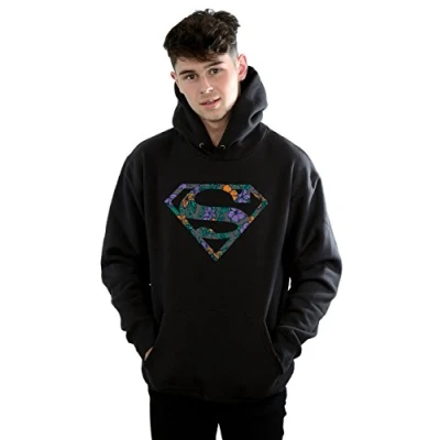 Image of DC Comics Men&#039;s Superman Floral Logo 1 Hoodie XXX Large Black