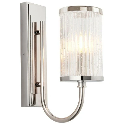 Image of Genoa Glass Wall Lamp, Bright Nickel Plate, Ribbed Bubble
