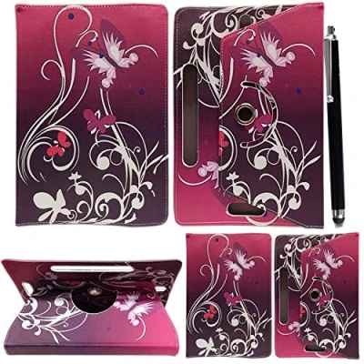Image of 10inch Tablet Case Cover Universal Leather Stand Folio Magic 360 Rotating Fits to ALL 10&quot; &amp; 10.1&quot; Inch Tablets + Stylus Pen (BUTTERFLY PURPLE)