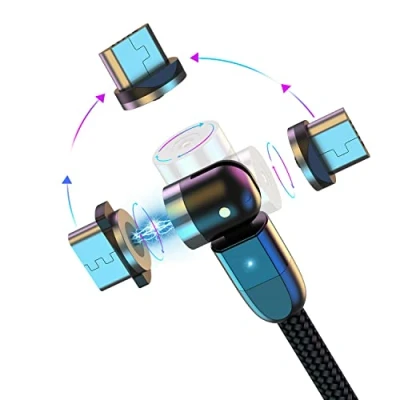 Image of Magnetic Charging Cable 3 in 1 Magnet USB 540 Rotation 1M/2M/3M Nylon Braided Phone Charger Compatible with Android Micro USB/Type C/USB C/Phone Smartphone Tablet