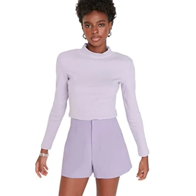 Image of Trendyol Women More Sustainable Regular Basic Standing Collar Knit Blouse Lilac