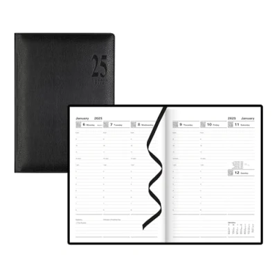 Image of Letts of London Milano A5 Vertical Week to View Planner With Appointments 2024, 8.25 inch Length (Black)