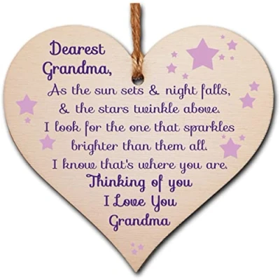 Image of Handmade Wooden Hanging Heart Plaque Gift to remember Grandma Loving Thoughtful Remembrance Keepsake