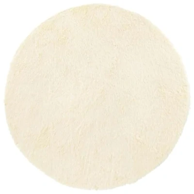 Image of vidaXL shaggy rug round high pile cream polyester 120x120 cm for living room, office, bedroom indoor/outdoor carpet