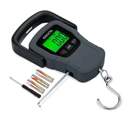 Image of Digital Hanging Luggage Scale with Comfortable Handle and Large Hook, 110lb/50kg, Backlit Portable for Travel Fishing Tare/Hold Function, AAA Batteries Included, Grey, Grey