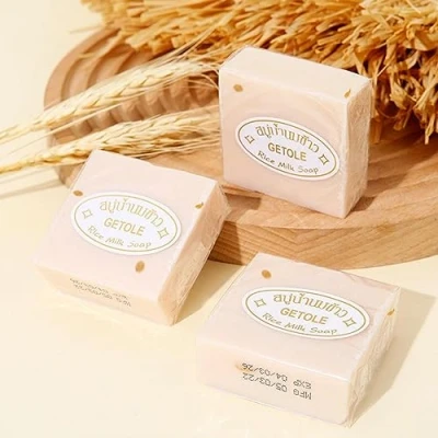 Image of 6 Pack Natural Rice Milk Soap,Thai Handmade Soap,Rice Lightening Soap With Extract,Deep Cleansing And Moisturising Skin Whitening For Face &amp; Body