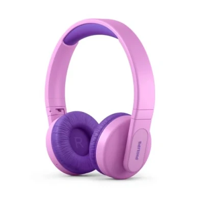 Image of PHILIPS Kids Wireless On Ear Headphones, Volume Limited Bluetooth Children 28 Hours Play Time, Colourful Design &amp; Lightweight, Pink Purple with Lights