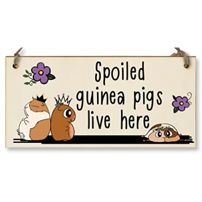 Image of The Plum Penguin Handmade Wooden Hanging Wall Plaque Spoiled Guinea Pigs Live Here Pet Lover Mum Dad Sign