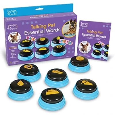 Image of Hunger for Words Talking Pet Essential 6 Piece Set Pre Recorded Speech Buttons Dogs, Dog Communication