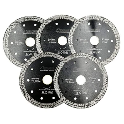 Image of SHDIATOOL Diamond Cutting Disc 5pcs 5 Inches / 125mm Saw Blade with Mesh Turbo for Porcelain Tile Ceramic Granite Marble