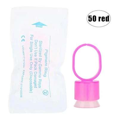 Image of 50Pcs/Set or 100Pcs/Set Disposable Tattoo Ink Ring Cups with Sponge Pigment Holder Permanent Makeup for Microblading Supplies(50Pcs Red)