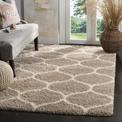 Image of Safavieh Shaggy Rug for Living Room, Dining Bedroom Hudson Shag Collection, High Pile, in Beige and Ivory, 122 X 183 cm