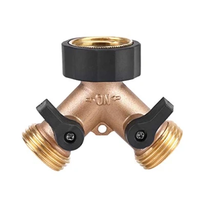 Image of Y Shape Water Connector，Thread 3/4 2 Way Heavy Duty Brass Garden Hose Connector Tap Splitter Adapter Gooseneck Shut Off Valve Connector(American Standard 3/4)
