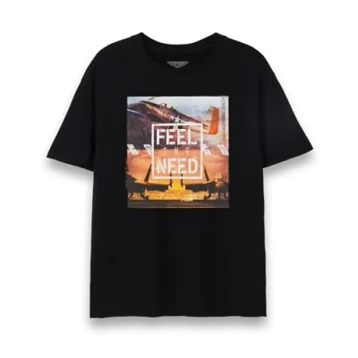 Image of Top Gun Maverick Mens T Shirt Adults Feel The Need for Speed Short Sleeve Graphic Tee in Black Fighter Jets USA Action Movie Apparel Iconic Film Series Merchandise Gift