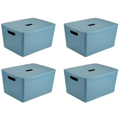 Image of INABOX storage box Bonus Pack 4 x 28L Cactus Blue with lid, boxes lids, Plastic BPA free, Bedroom, Laundry, Home &amp; Office, W 33.5cm L 43.5cm H 24cm
