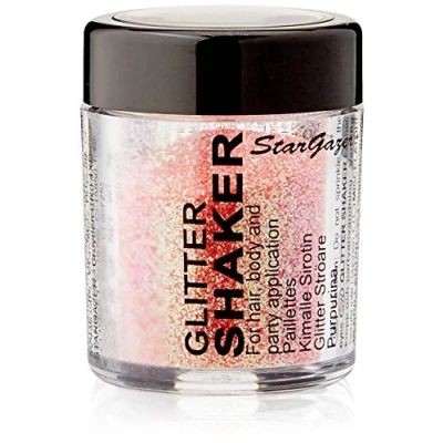 Image of Stargazer Pastel glitter Shaker, Rose. Cosmetic powder for use on the eyes, lips, face, body, hair and nails.