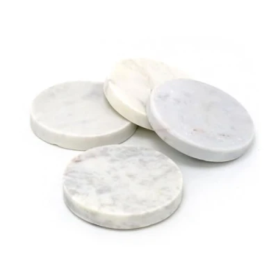 Image of Carousel Home Set Of 4 Round White Marble Coasters Piece Drinks Cup Mug Table Mats Natural Stone Coaster 10cm