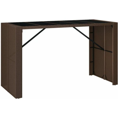 Image of vidaXL Bar Table with Glass Top Brown 185x80x110 cm Poly Rattan