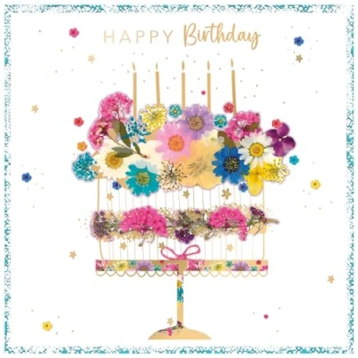 Image of Noel Tatt Female Birthday Card General for Women Floral Cake with Foil Details Eco Friendly and Recyclable