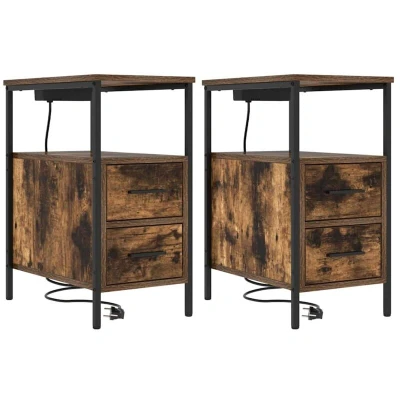 Image of vidaXL Bedside Cabinets with Drawer 2 pcs Smoked oak Engineered wood