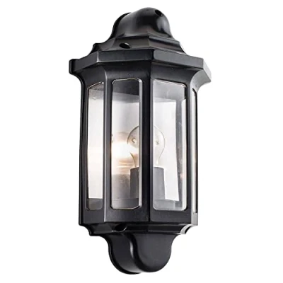 Image of National Lighting Black Outdoor Security Lights External Wall Light Half Lantern Garden Porch Lamp IP44 Rated 60W GLS ES or LED E27 (Not Included)