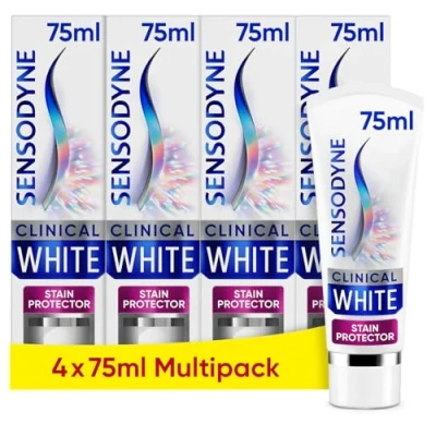 Image of Sensodyne Toothpaste Clinical White, Teeth Whitening for Sensitive Teeth, Stain Protector, Mint, Multipack 4 x 75ml