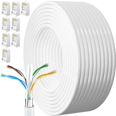 Image of Ethernet Cable 40m, Cat 6 Shielded External Bulk Internet 40 Meters Lan Extra Long High Speed Network FTP Anti Jamming Weatherproof 23AWG Rj45 Patch 130ft
