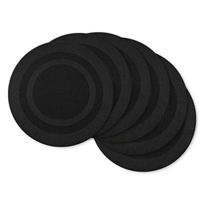 Image of DII Woven Indoor Outdoor, Polyvinyl Chloride, Black, Round Placemat Set, 13.75&quot;