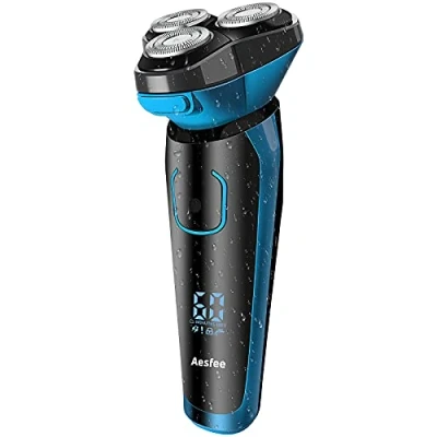 Image of Electric Razor for Men IPX7 Waterproof Wet and Dry, Mens Shavers Cordless USB Rechargeable Rotary Shaver with Pop up Trimmer Travel Lock, Blue