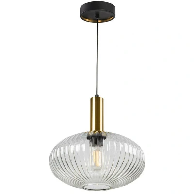 Image of Norma Globe Pendant Ceiling Light Black, Brass, Clear Glass, E27