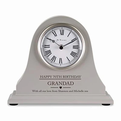 Image of De Walden Grandad&#039;s 70th Birthday Engraved Grey Mantel Clock Granddad Gifts