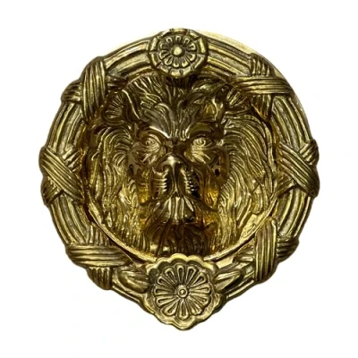 Image of Lion Head Round Front Door Knocker Polished Brass Hardware Solid Animal