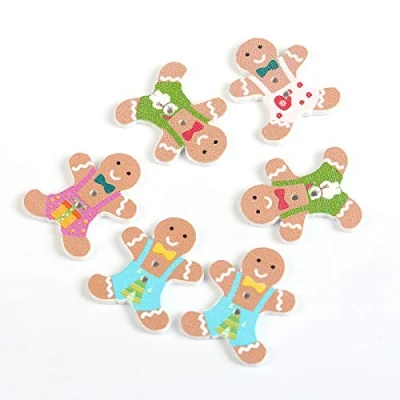 Image of Simply crafts Pack of 10 Christmas Gingerbread man wooden Sewing Buttons Scrapbooking knitting Two Holes 30mm x 24mm