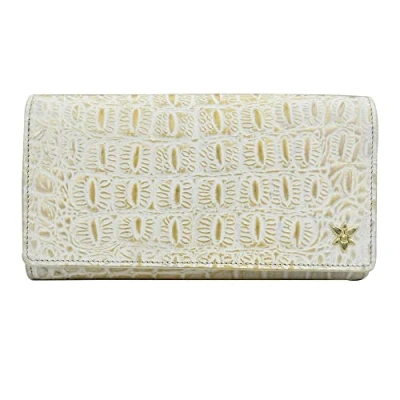 Image of Anuschka Women’s Hand Painted Genuine Leather RFID Blocking Three Fold Wallet Croco Embossed Cream Gold