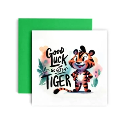 Image of Huxters Good Luck Exams Card Go Get Em Tiger with your Driving Test New Home A Levels University GCSE Horseshoe 14.8cm