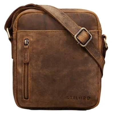 Image of STILORD &#039;Kennedy&#039; Small Shoulder Bag in Genuine Leather Vintage Cross Body Over for Men Women Messenger Bag, Colour:Middle Brown