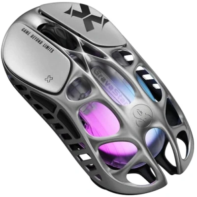 Image of GravaStar Mercury X Pro Wireless Gaming Mouse, Come with 8K Dongle, 32,000 DPI PAW 3950 Sensor, 8,000Hz Polling Rate, Only 49g, Magnesium Alloy Hollow Frame, RGB Lighting (1K Gray)