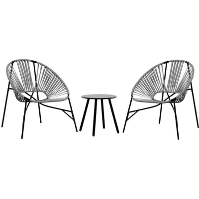 Image of vidaXL Garden Chair Set 3 pcs Black and Light Grey Poly Rattan