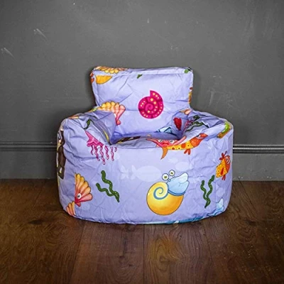 Image of HomeZone® Lilac Pale Blue Kids Bean Bag Chairs with Fish and Under Water Sea Life Playroom Soft Sitting Cushion (COVER ONLY)