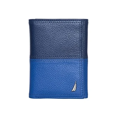 Image of Nautica Men&#039;s Trifold Leather Wallet, Cobalt Blue, OSFA