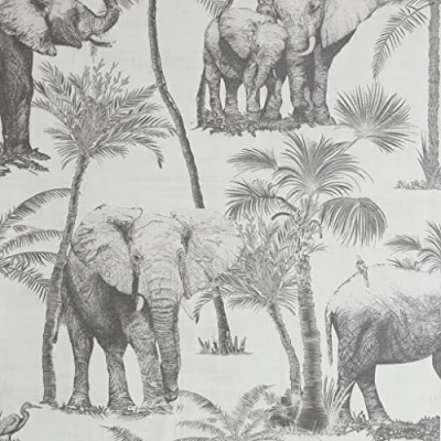 Image of Arthouse Safari Elephant Charcoal Wallpaper Playful, Quirky Design Artistic Effect On a Contrasting Background Trend Palm Print Vinyl for Durability 53 cm x 10.05 m Roll 296700