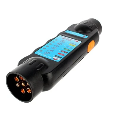 Image of 7 Pin Trailer Tester Tool, Lights 12V Towbar Wiring Tow Bar Electrics Car Towing Plug Socket Connection Diagnostic Tool Black