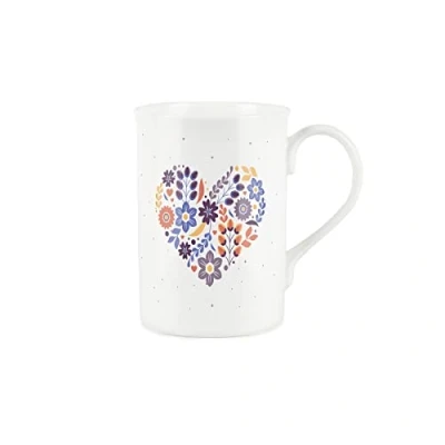 Image of Floral Heart Anniversary Love Mug Bone China White Cup Coffee/Tea Present Gift